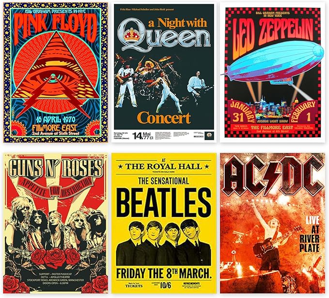 Colección 6 posters de bandas de rock como idea de regalo en San Valentín